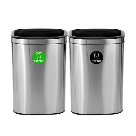 Alpine Industries Trash Can, Stainless Steel Brushed, Stainless Steel/Plastic ALP470-40L-CO-T